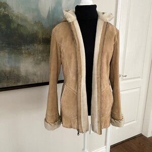 Wilsons Leather Hooded Shearling-Lined Suede Jacket – Tan | Size L